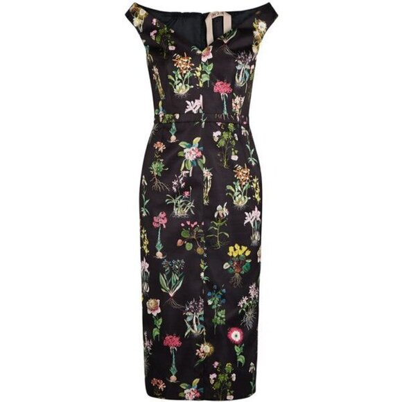 NWT No. 21 DONNA Floral-print Off-the-shoulder Satin Dress  Size Small  4 - Picture 1 of 9